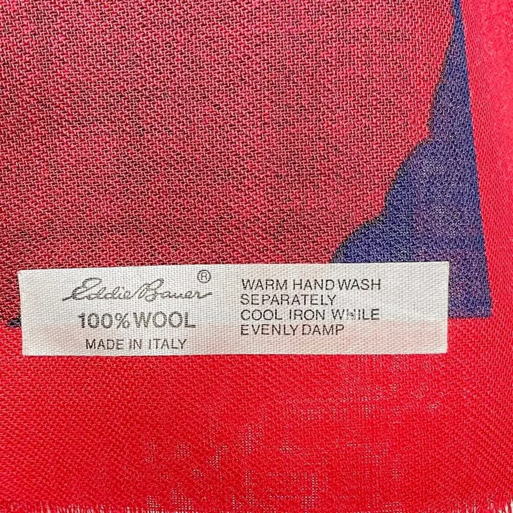 Vintage 80s Eddie Bauer Wool Red Blue Yellow Green Fall Leaf Italy Scarf